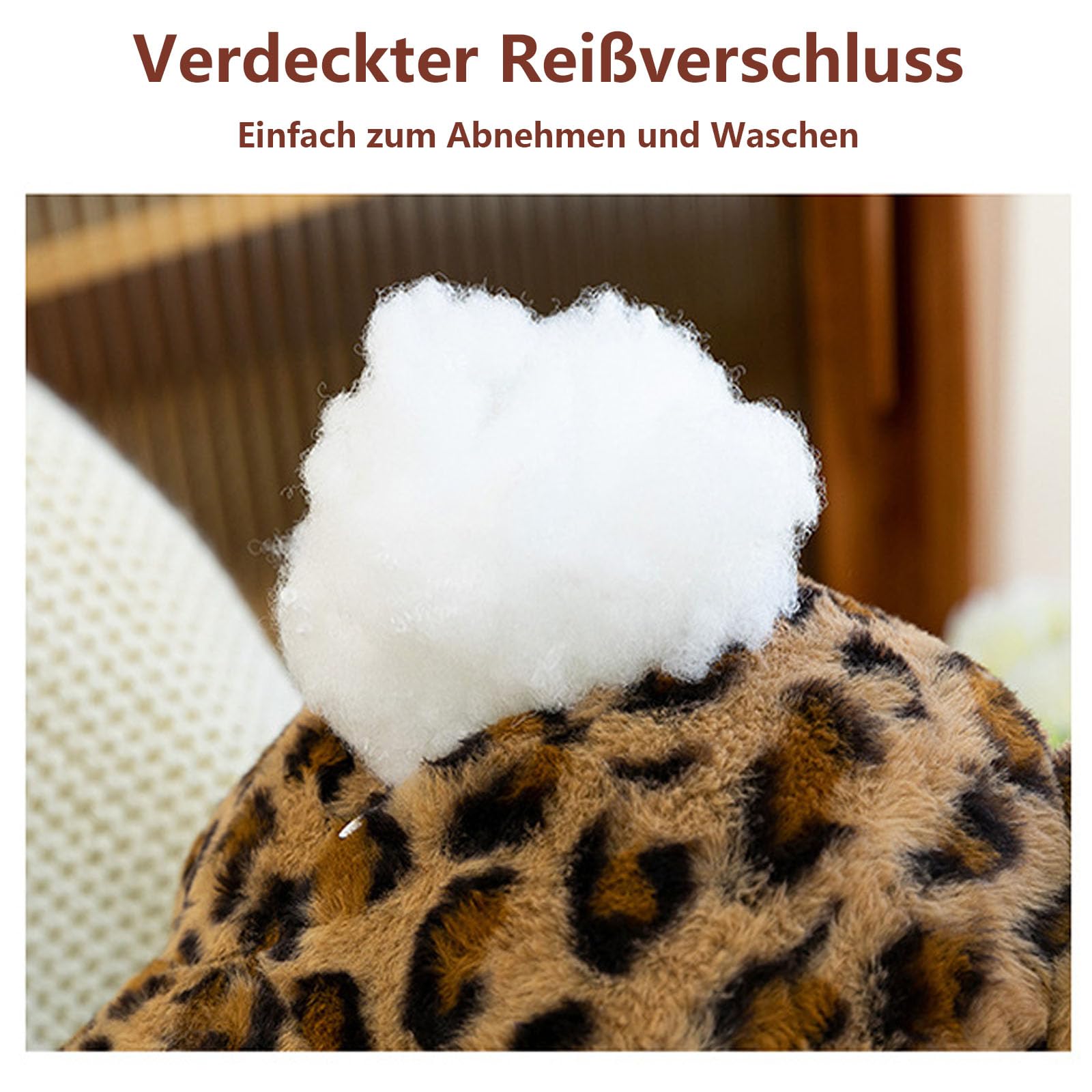 AMOSIJOY Lange Katze Kuscheltier, Leopardenmuster Katze Plüschkissen, Katze Plüschtier Ausgestopftes Tier Spielzeug Kuschelkissen als Schlafbegleiter, Geschenk Für Kinder Freundin (110cm)
