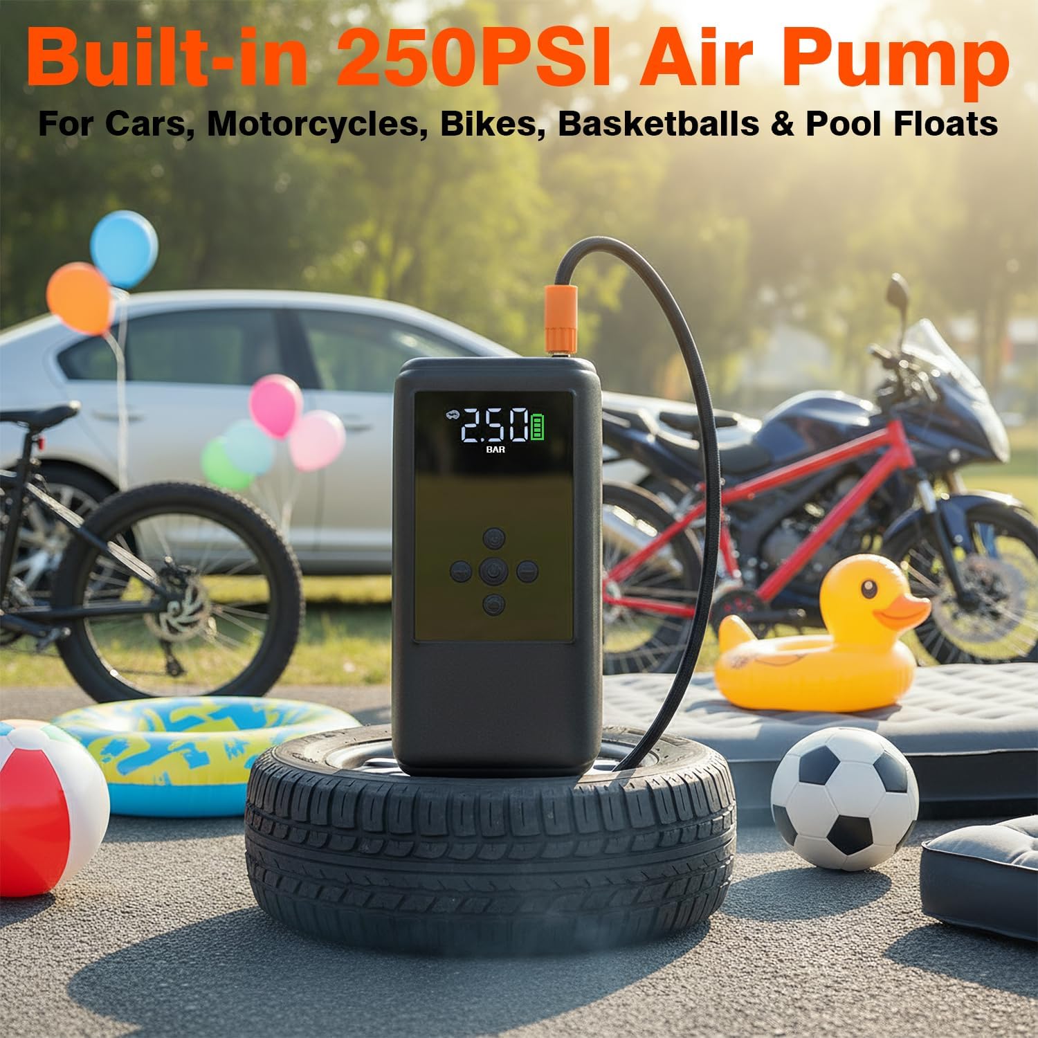 Jump Starters with Air Compressor | 250PSI Tire Inflator Portable Car Battery Booster with, 12V Supersafe Lithium Jump Box Car Battery Jumper Starter (10.0 Gas/6.5L Diesel) - Image 3