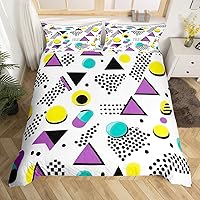 Vista 22 de Juego de funda de edredón estilo Memphis, tamaño matrimonial, diseño abstracto colorido con puntos funky para niños y niñas, funda de edredón