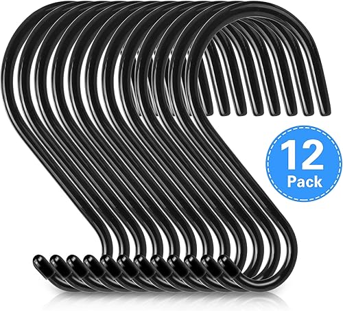 Miniatura 6 de Antimbee Paquete de 12 ganchos en S resistentes, ganchos en S grandes de 5.5 pulgadas, gancho en S con revestimiento de goma, gancho negro en forma