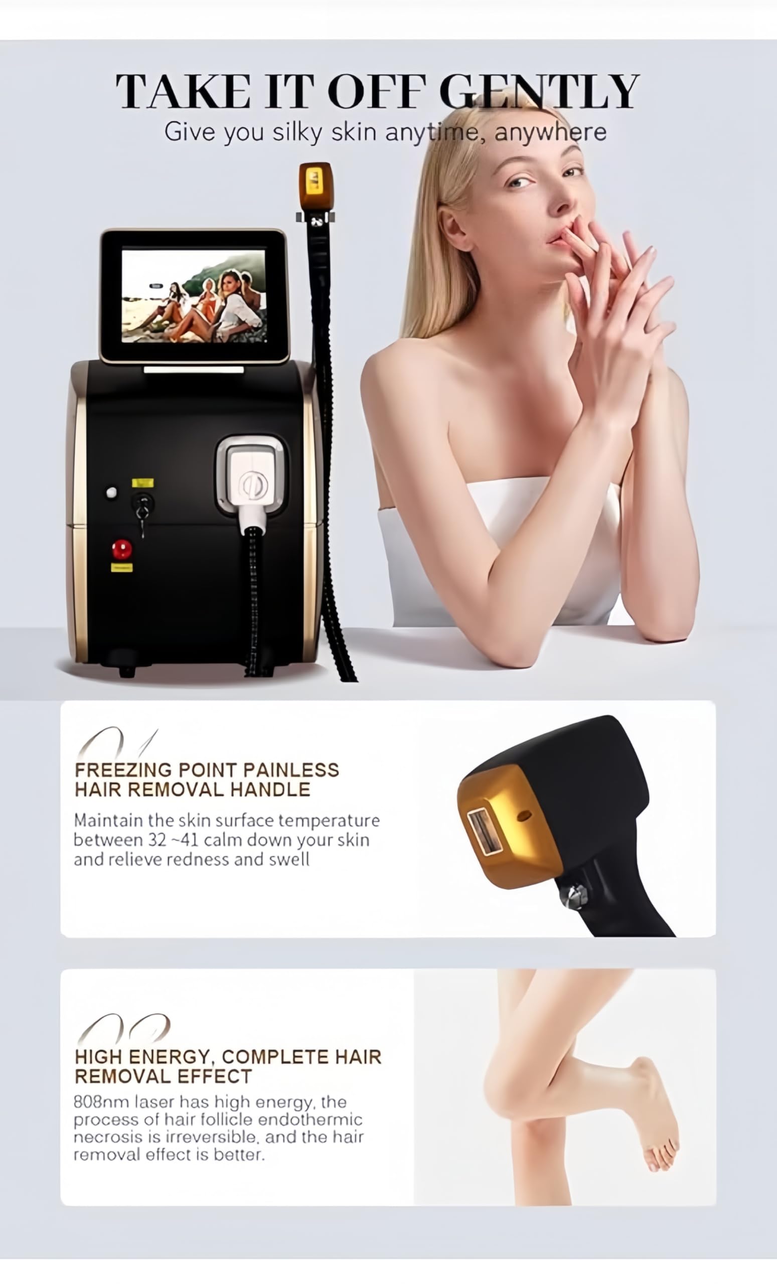 Diodo Laser 755nm 808nm 940nm 1064nm Multi Lunghezze d'onda Remozione del corpo del viso dell'epilatore del laser indolore della testa di raffreddamento della macchina di depilazione
