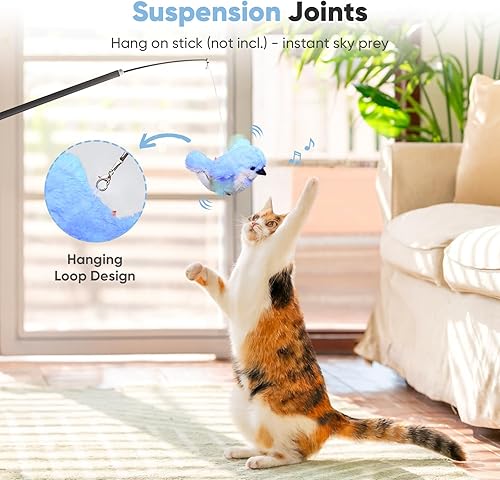 Miniatura 5 de Petbobi Flappy Bird - Juguete interactivo realista para gatos con gorrión, pájaro gorrión, alas que aletean (diseño que no vuela), juguetes