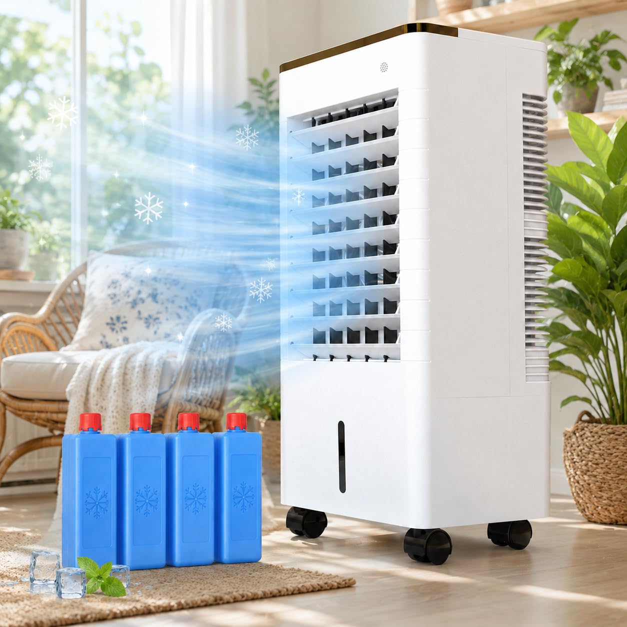 Sushangmao Multicolor 9L Portable Evaporative Air Cooler, 75W Swamp Cooler Fan With Humidifier, 4 Ice Packs, Remote Control, Led Touch Panel, 3 Speeds, 3 Modes, 12H Timer, Oscillation For Bedroom Office
