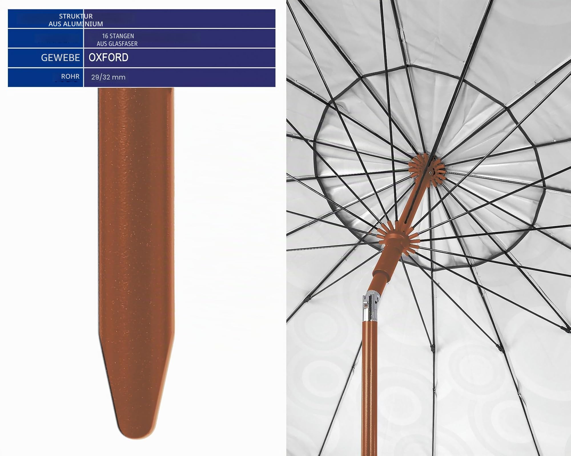 Atosa Strandschirm Ø 180 bis 240 cm aus Aluminium Orientalisches Modell mit Fransen mit LSF 50+, blau, 220 cm, Bohemien