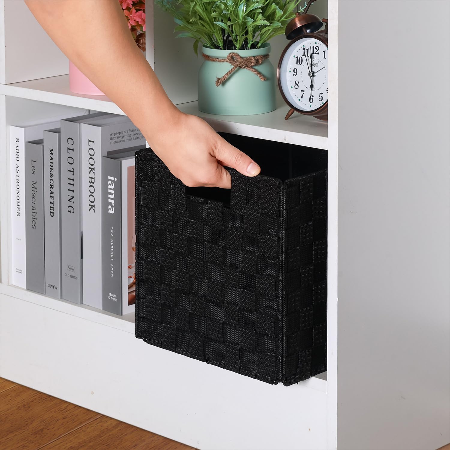 Faltbare, gewebte Aufbewahrungskörbe mit Metallstruktur, Regalkorb, Speisekammer-Organizer, dekorative Mehrzweckwürfel (27,9 x 27,9 x 27,9 cm, schwarz), 2 Stück
