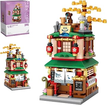 Modular House Building Set, Hot Spring House Model Set, 399 Pcs Japanese Street View Series Model Building Kit, Construction Toy Sets for Teens and Adults