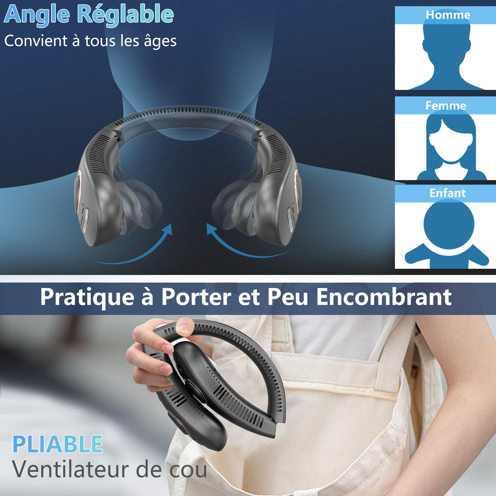 Ventilateur De Nuque Portable USB Avec Brumisateur - Pliable, Batterie 4000mAh, 4 Vitesses, Sans Pales