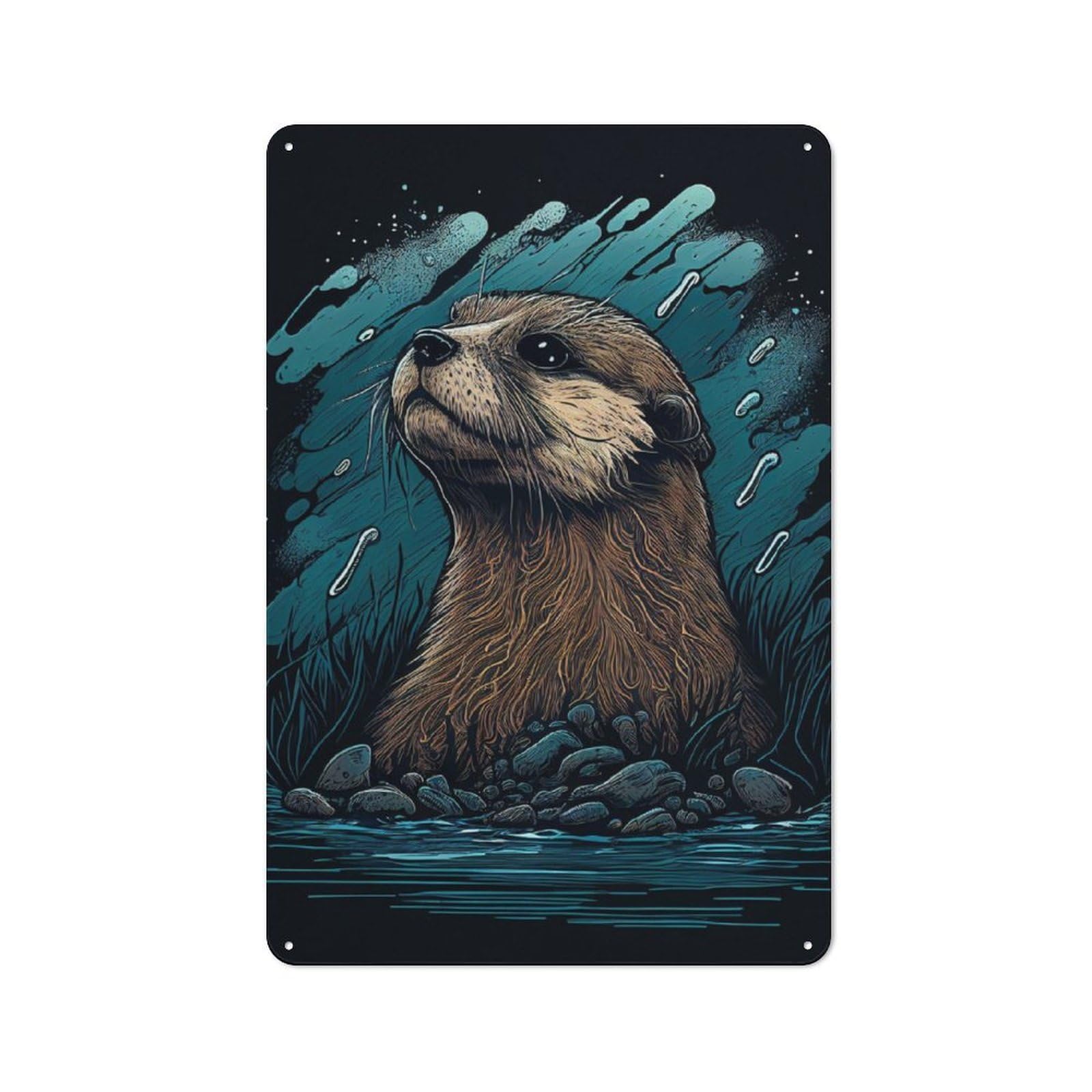 Junmoney Otter Water Metal Wall Sign 30X20cm Featuring For Café Or Restaurant, For An Autumn Wall Display In Café And Restaurant