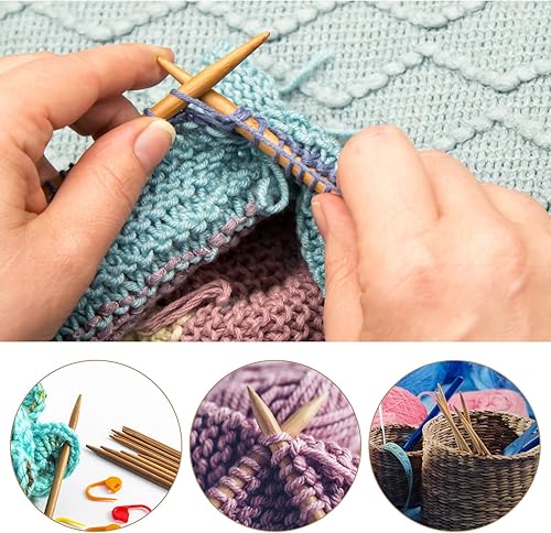 Miniatura 8 de Juego de 11 agujas de tejer de bambú carbonizado, juego de 11 agujas de tejer suaves, juego de 11 tamaños para tejer DIY amantes hechos a mano,