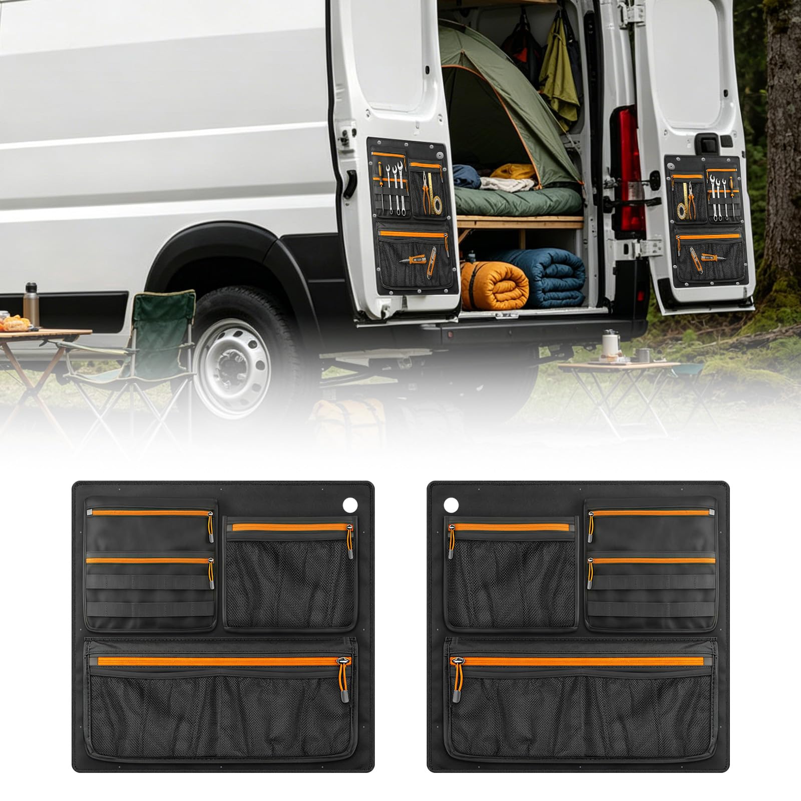 Scheunentor Aufbewahrungsorganizer kompatibel mit Fiat Ducato/Citroen Jumper/Peugeot Boxer 2006-2026, 1680D Polyester Taschen-Organizer für Hecktüren