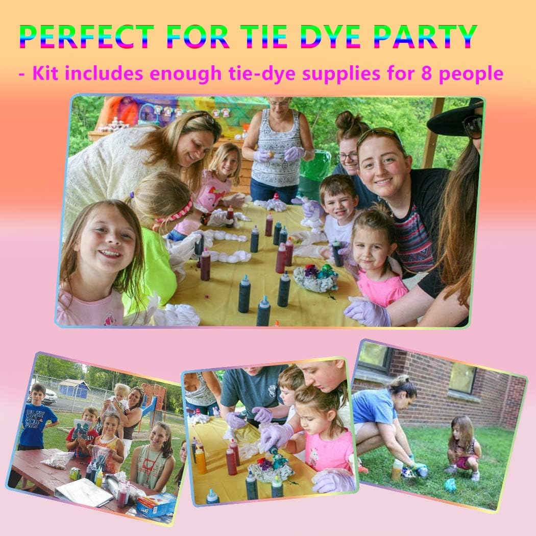 Tie Dye Kit, 8 Colors 16 Dye Packets for Tie Dye Kit for Kids,AIPASA One-Step Tie Dye Set, Textile, T-Shirt, Canvas Supplies for Adults, Women, Men, Artist, Children, Party, Festival Fashion DIY Gift
