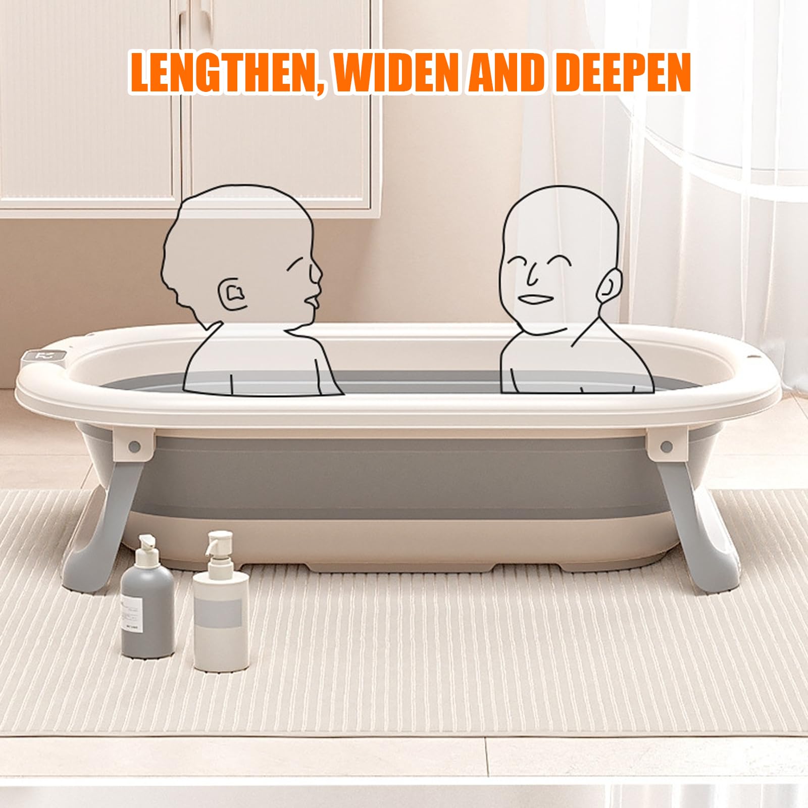 Baby Badewanne Faltbar mit Thermometer & Rutschfestem Badekissen – Tragbare Babybadewanne Ergonomisch, Platzsparend & Sicher – Für Neugeborene bis 3 Jahre, Baby Bathtub-WX44701