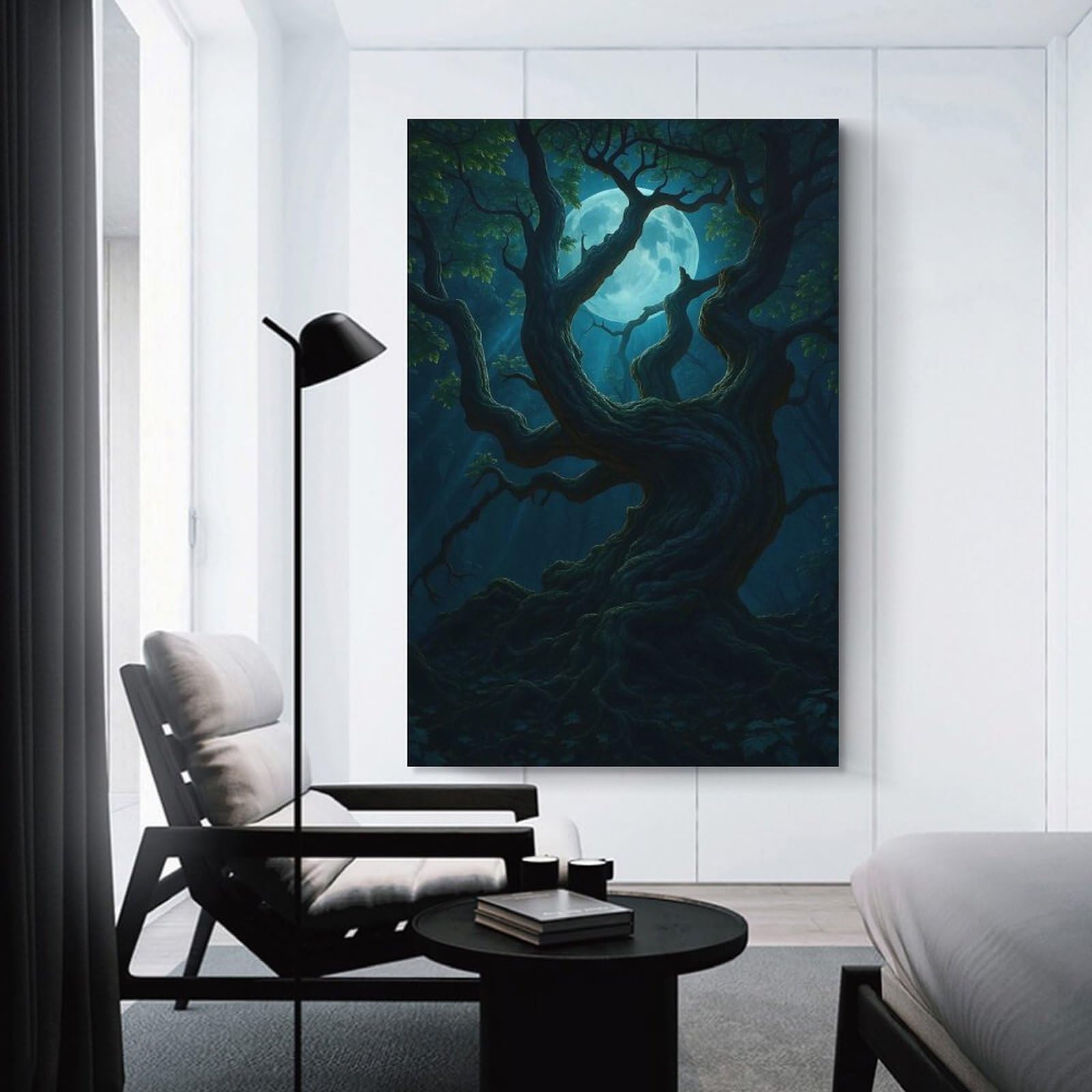 Junmoney Mystical Tree Under Moonlight Home Decor Wall Art, 24x36inch(60x90cm), for Lounge, Bedroom Or Personal Spaces, Gift Idea for Housewarming And Birthdays