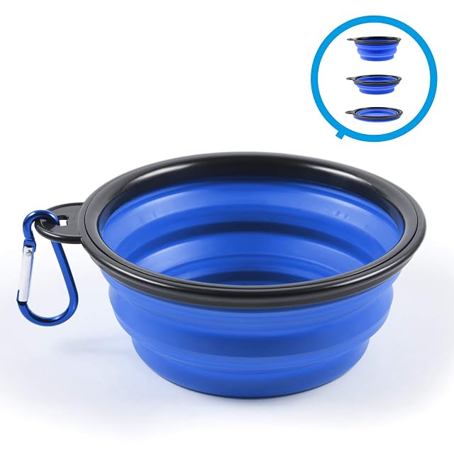 Foto 2 de 5 de PhoneNatic Cuenco Plegable de Silicona para Perros y Gatos, con mosquetón, Color Azul, 350 ml, 60014330