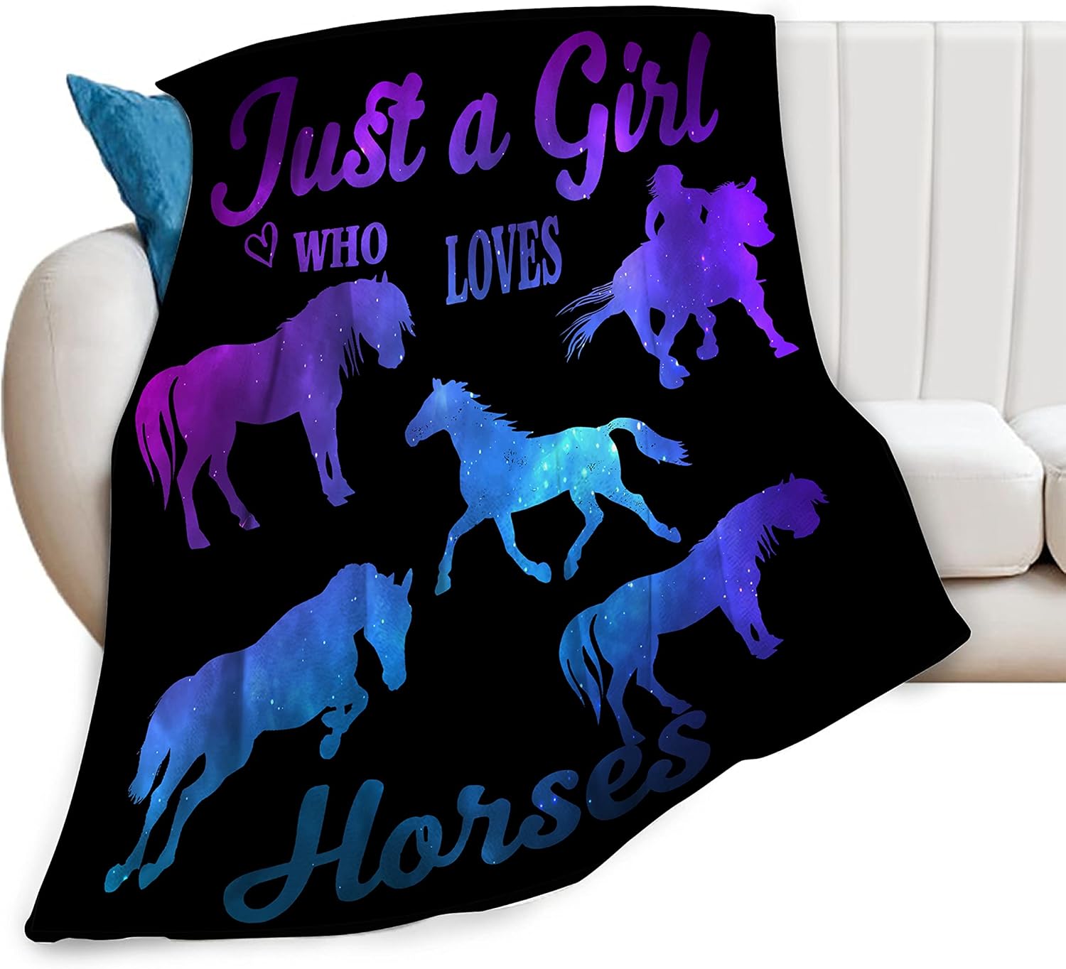 Horse Throw Blanket Ultra Soft Cozy Plush Just A Girl Who Loves Horses Flannel Fleece Blankets Lightweight Fuzzy Warm Animal Party Blanket All Season Gifts for Boys Girls Bed Couch Sofa 50″x40″
