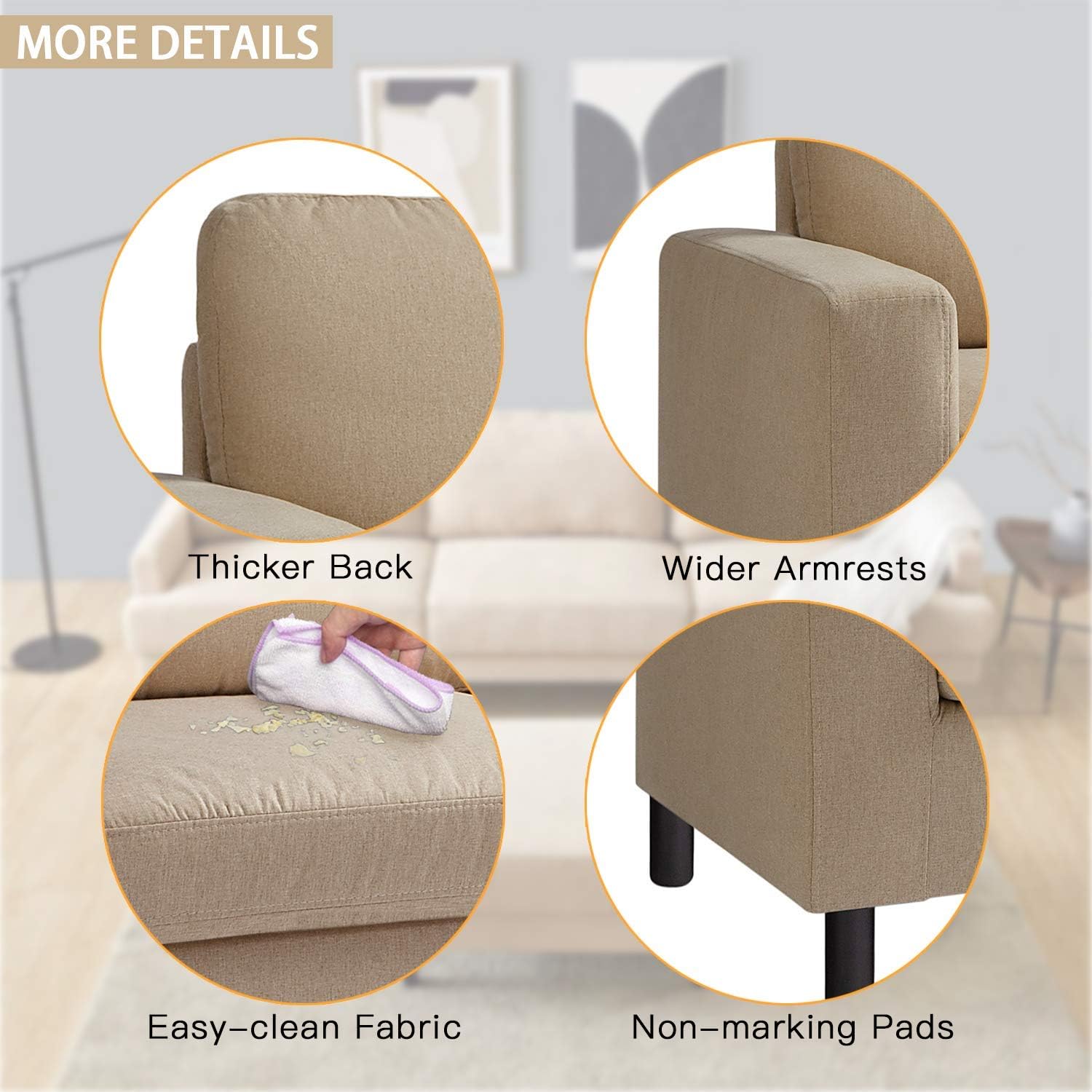 BOSSIN Mini 77''Convertible Sectional Sofa Couch, Small Modern Linen Fabric L-Shaped Couch 3-Seat Sofa Sectional with Reversible Chaise for Small Living Room, Apartment and Small Space (Beige)