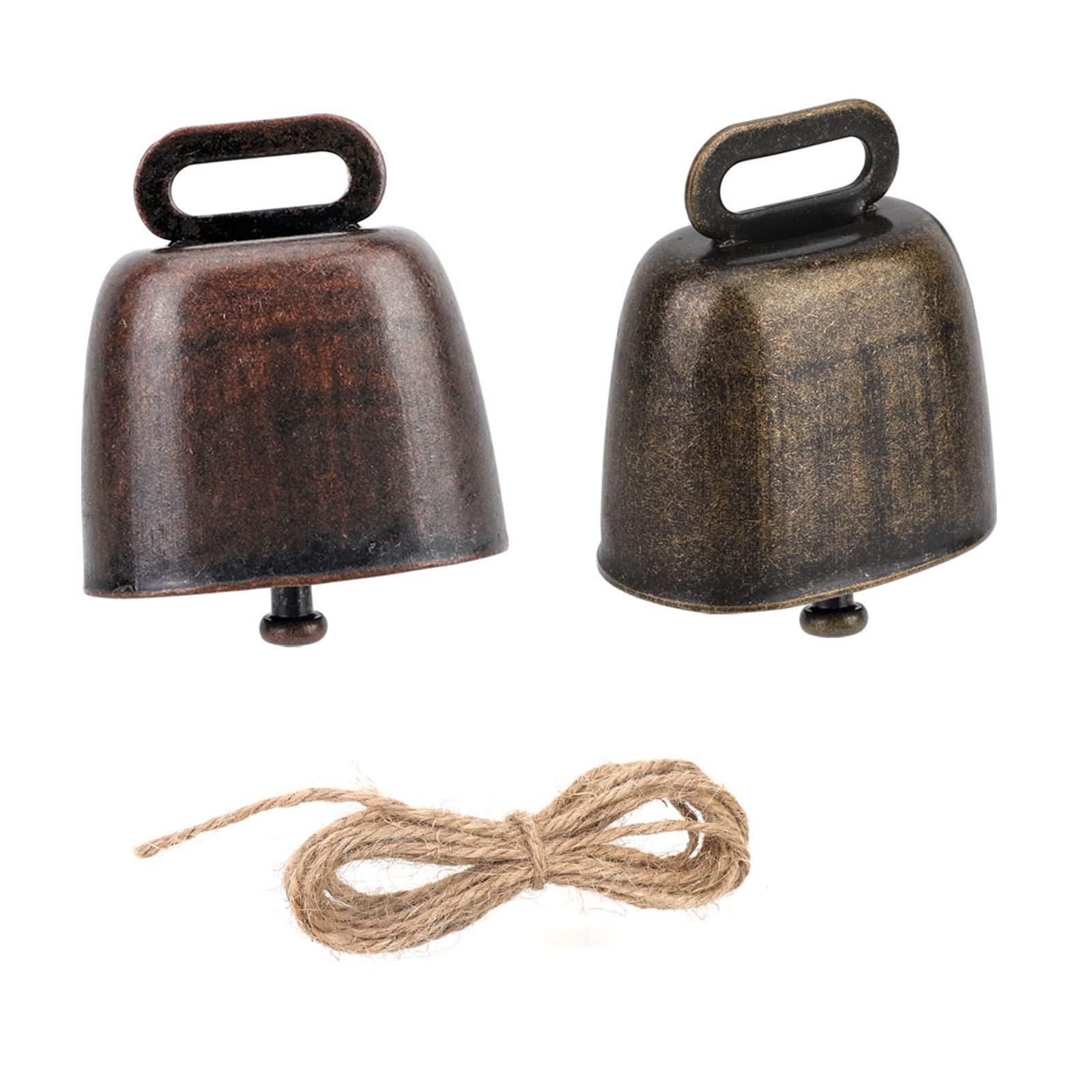 2 Pcs Cow Horse Sheep Grazing Copper Bells, Loud Bronze Bell Metal Red Bronze Cow Bells, Cattle Farm Animal Copper, for Cattle goat Animal Farm Anti-Theft Accessories, Bring 1 Meters of Rope