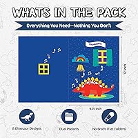 Vista 4 de 8 carpetas escolares – Lindas carpetas de bolsillo con 8 diseños únicos de dinosaurios en la parte delantera, trasera e interior – Carpetas