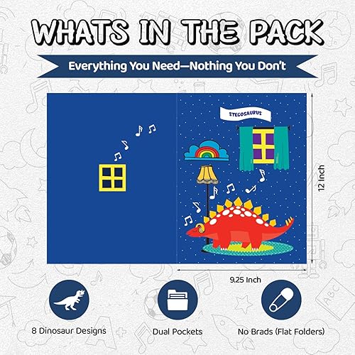 Miniatura 4 de 8 carpetas escolares Lindas carpetas de bolsillo con 8 diseños únicos de dinosaurios en la parte delantera, trasera e interior Carpetas