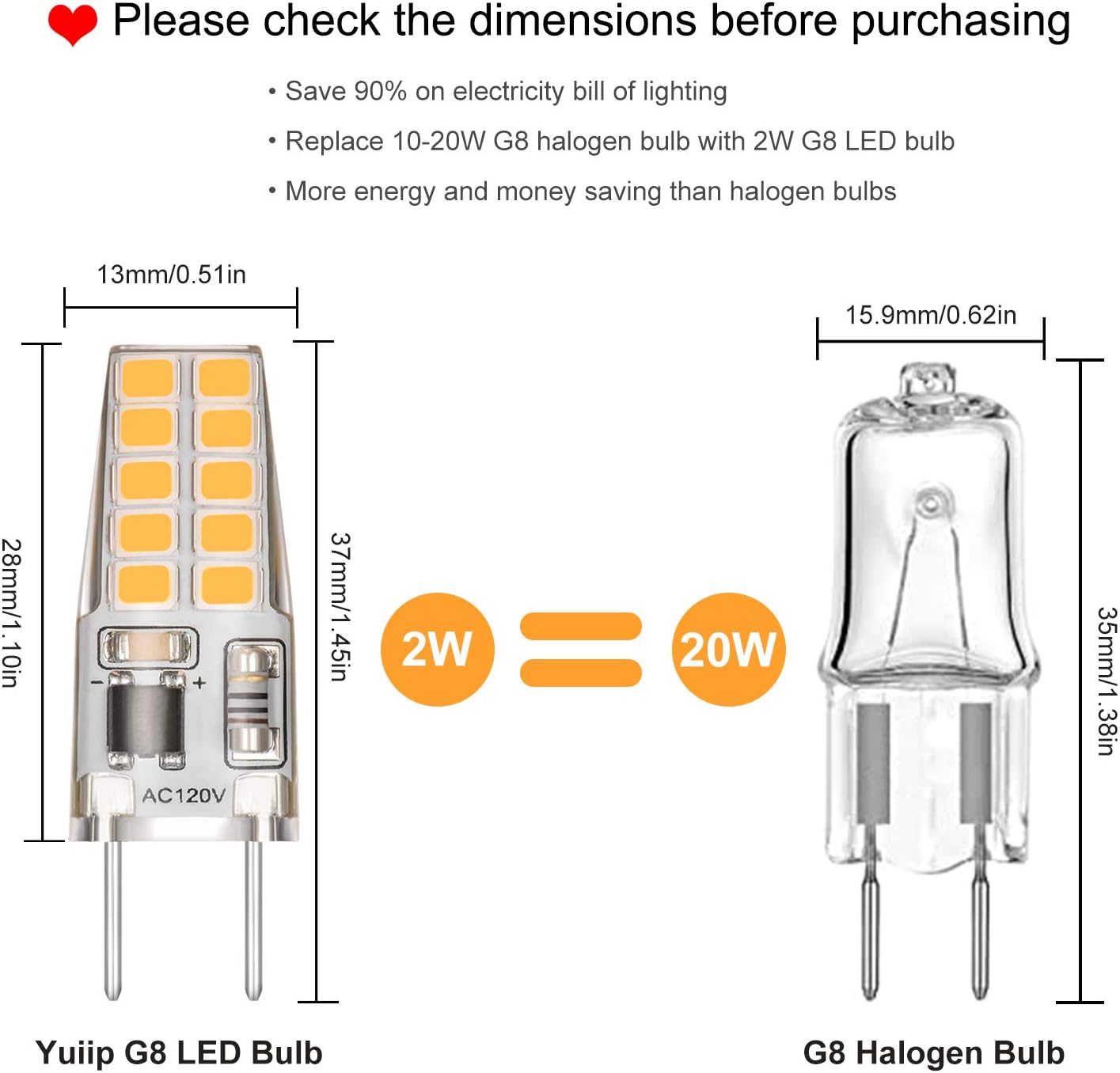 Free Shipping 🛒 G8 LED Bulb Dimmable 2W Equivalent to 10W 20W Halogen Bulbs, Warm White 3000K AC 120V T4 Bi-Pin G8 Base LED Light for Puck Light, Under Cabinet Light, Under Counter Light, 10 Pack