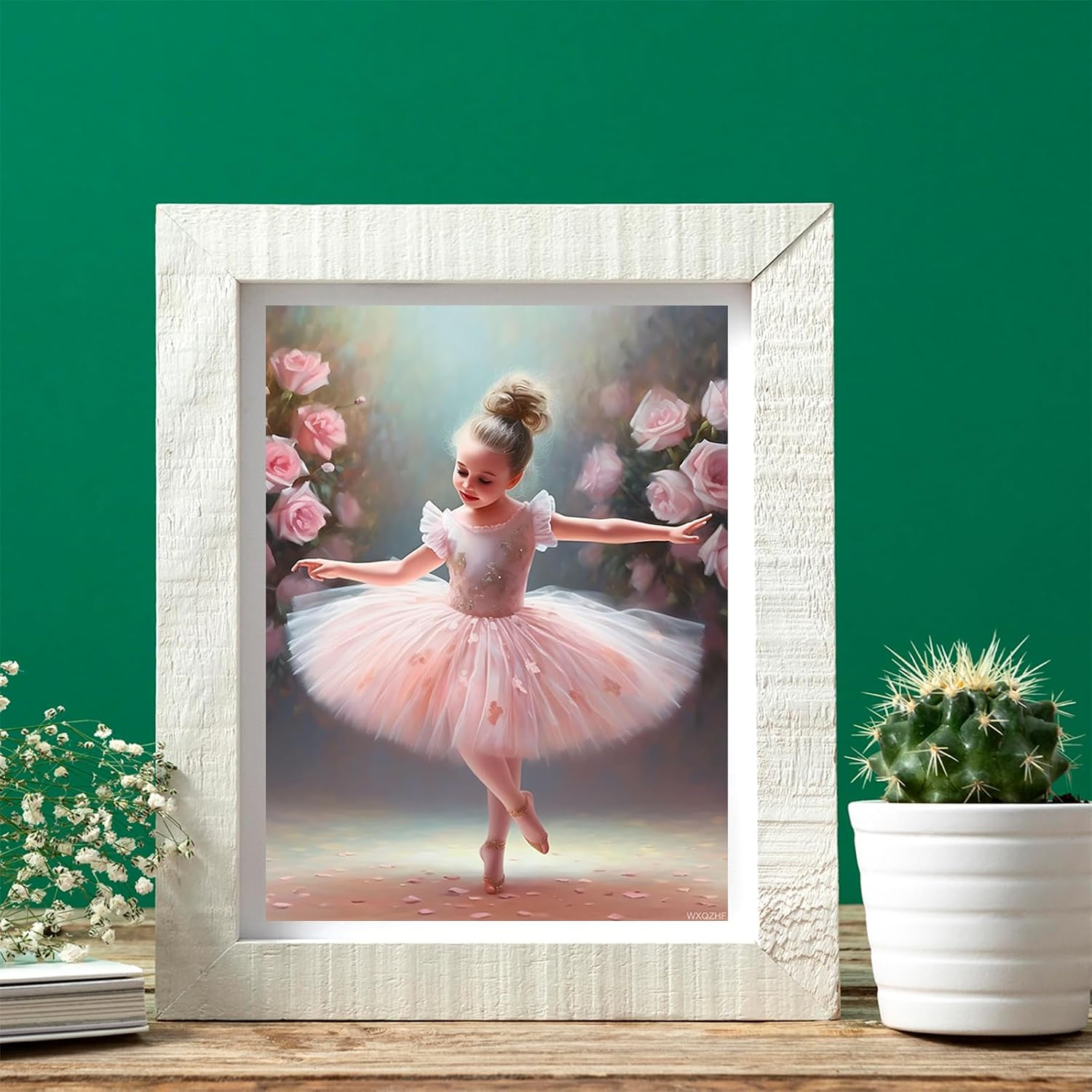 WXQZHF Ballerina Diamond Painting Kits for Adults 5D DIY Full Drill Diamond Kits Painting Crafts Little Ballerina and Pink Roses Great Home Wall Decor Gifts Diamond Art Kits 12x16 inch