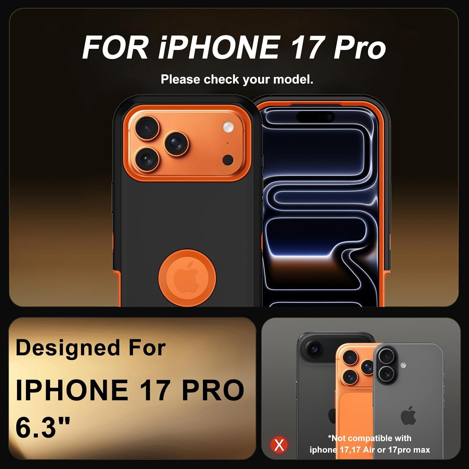 for iPhone 17 Pro Case with Belt-Clip Holster,Military Grade Shockproof Anti-Scratch Phone Cover with 2 Screen Protector & Kickstand,Full Body Protective Case for iPhone 17 Pro (Orange)