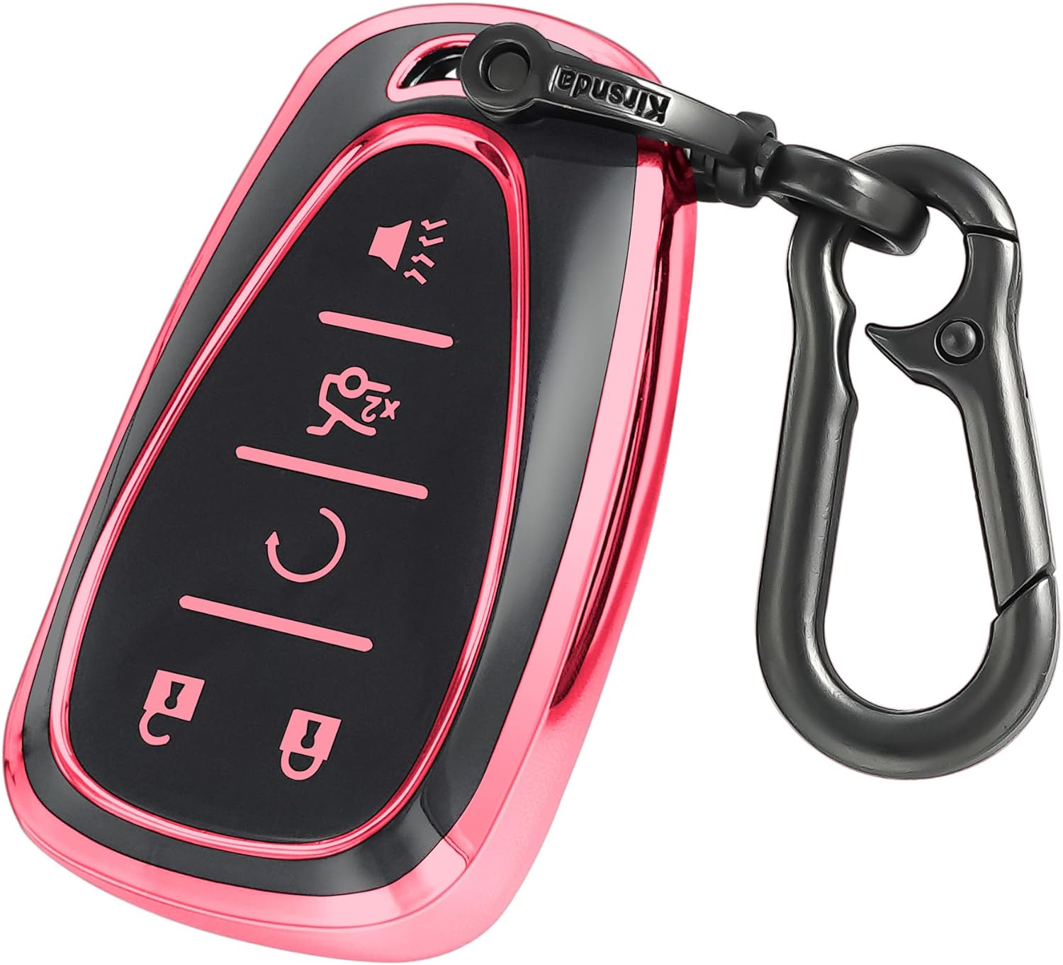 Kirsnda for Chevrolet key fob cover case with keychain,Soft TPU key Shell/skin,5-Buttons fit chevy Malibu Camaro Blazer Cruze Sonic Volt Equinox Spark Remote Key Vehicle Accessories(Pink)