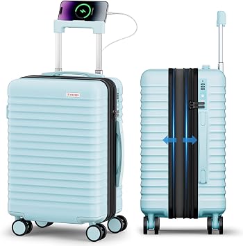 Carry On Luggage, Expandable HardShell Suitcase, Mint Green, 20 in | 22x14x9Airline Approved, Wet and Dry Separation Pocket, TSA Lock, 360Spinner Wheels, Charging Port, Cup and Phone Holder, PC