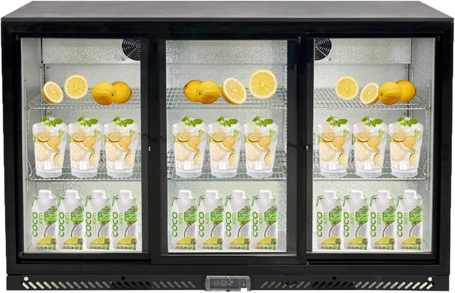 Commercial Beverage Back Bar Cooler, ETL Restaurant Upright under counter Stainless Steel 3 Slide Glass Door Display Merchandiser, LED Lighting Refrigerator, 53" W 11.3 cu. ft.