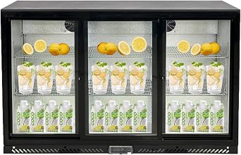 Commercial Beverage Back Bar Cooler, ETL Restaurant Upright under counter Stainless Steel 3 Slide Glass Door Display Merchandiser, LED Lighting Refrigerator, 53" W 11.3 cu. ft.