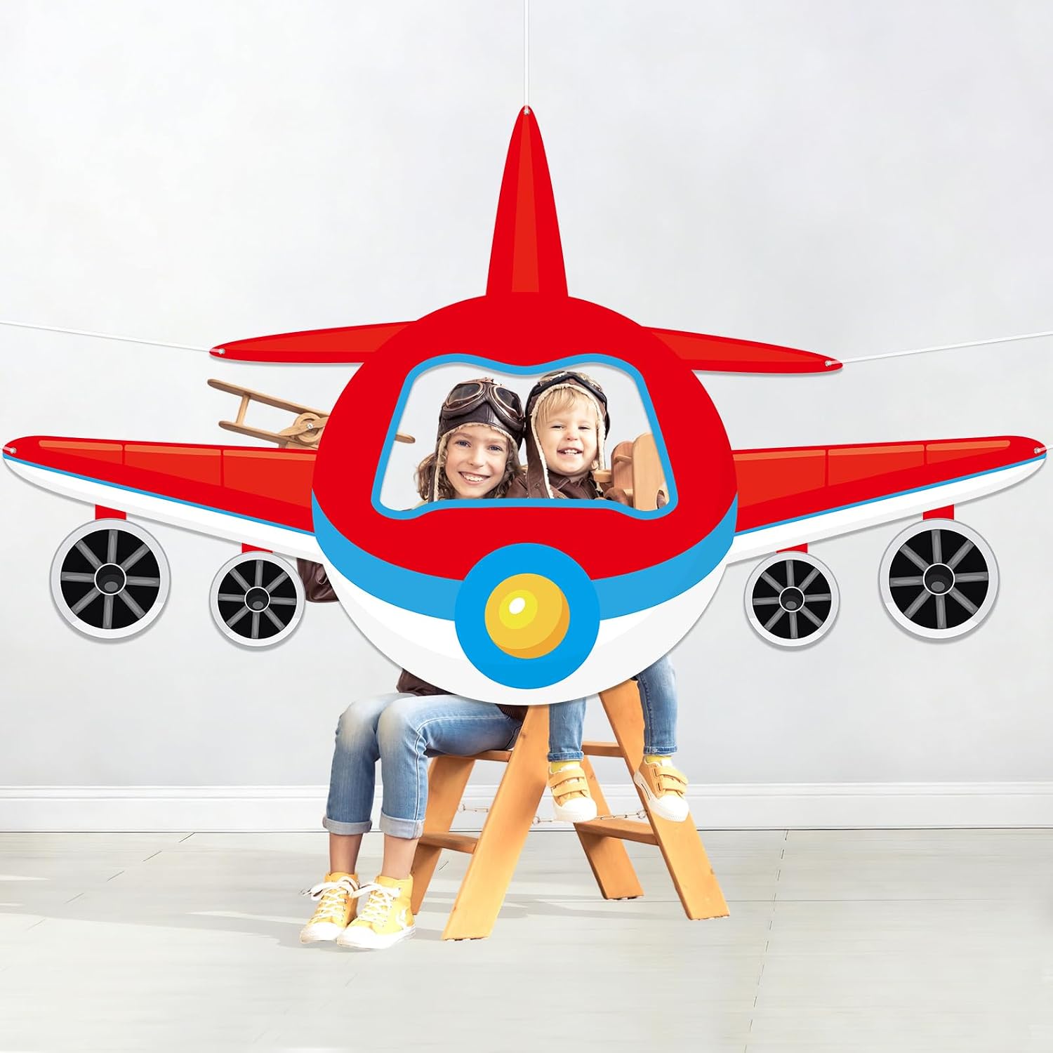 Airplane Shaped Photo Prop Party Decoration Fabric Aircraft Photo Booth Prop Red Helicopter Plane Selfie Frame Backdrop for Baby Shower Birthday Party Supplies Photos Background Banner Decor 71×41Inch