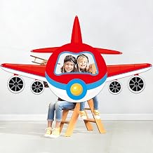 Airplane Shaped Photo Prop Party Decoration Fabric Aircraft Photo Booth Prop Red Helicopter Plane Selfie Frame Backdrop for Baby Shower Birthday Party Supplies Photos Background Banner Decor 7141Inch