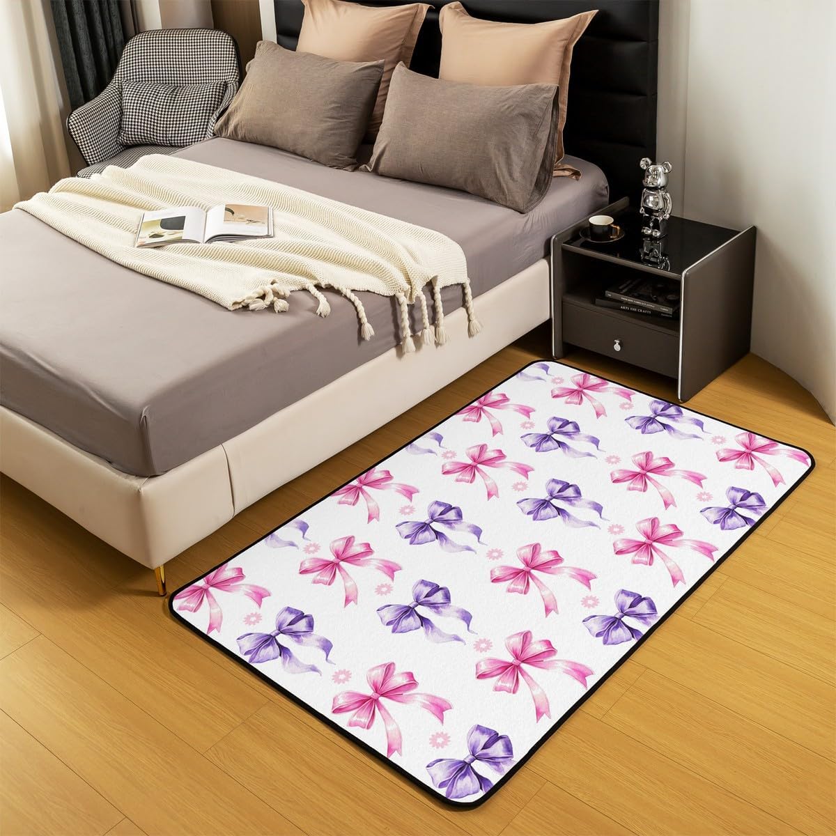 Feelyou Pink Purple Bowknot Area Rug 3x5 for Bedroom Coquette Bows Living Room Rugs Soft Non-Slip Watercolor Bow Decor Carpet Girls Bowknot Indoor Floor Mat for Home, Dining Room
