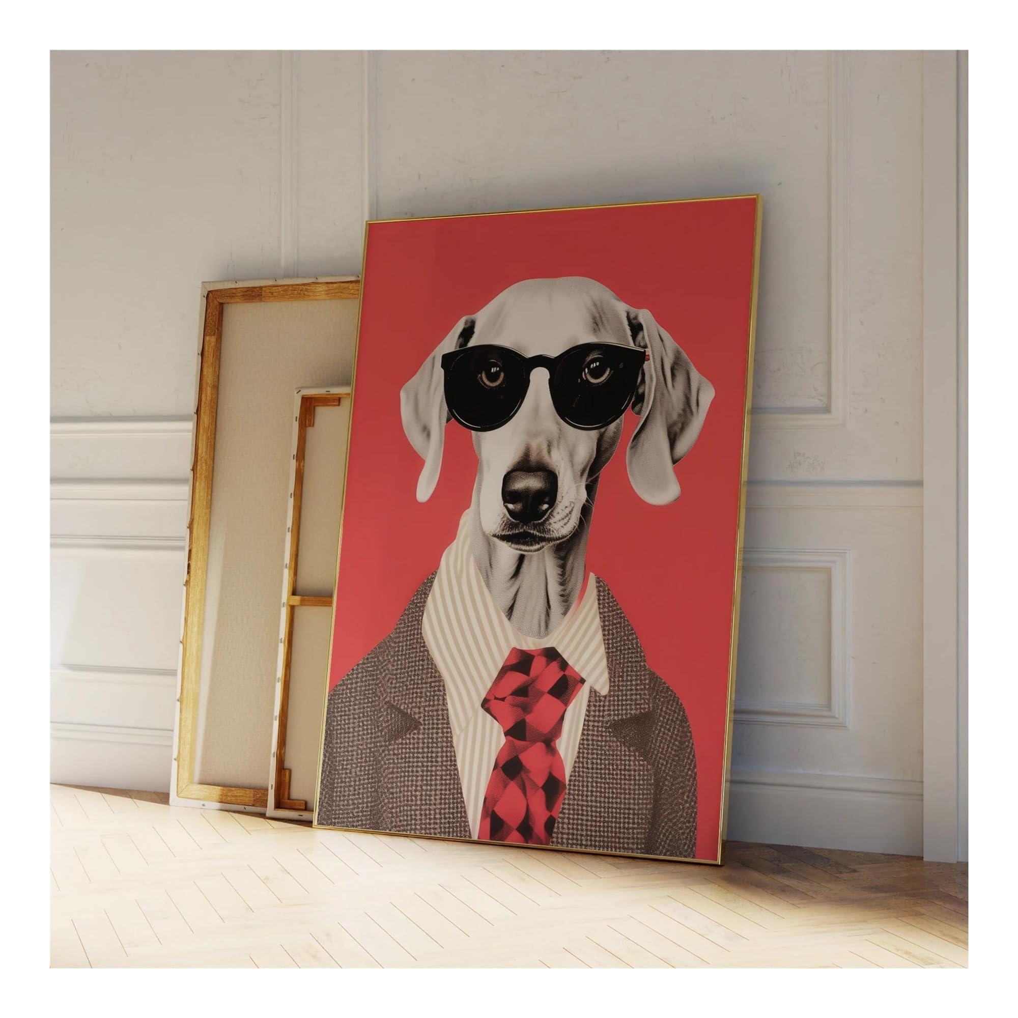 Cuadro sobre lienzo de perro con traje en pintura de póster moderna para salón, 40x50cm
