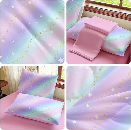 Miniatura 4 de Girls Twin Bedding Set Galaxy Comforter Set 6 Pieces, Twin Bedding Sets for Girls Glitter Kids Twin Comforter, Rainbow Comforter Twin Bed Sheets and