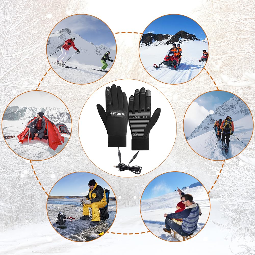 Guantes Calefactables USB Impermeables Mujer Hombre con Pantalla Táctil para Moto Ciclismo Esquí