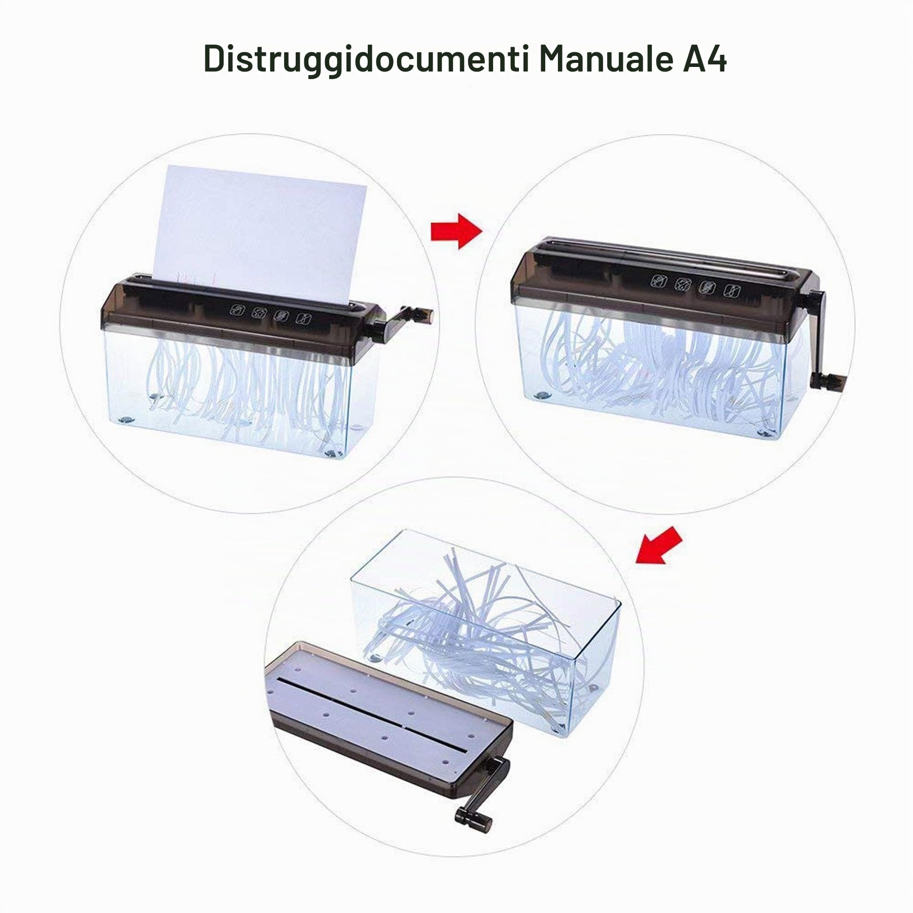 Distruggi-documenti di carta manuale manuale, per scuola e ufficio, A4, 23 cm.