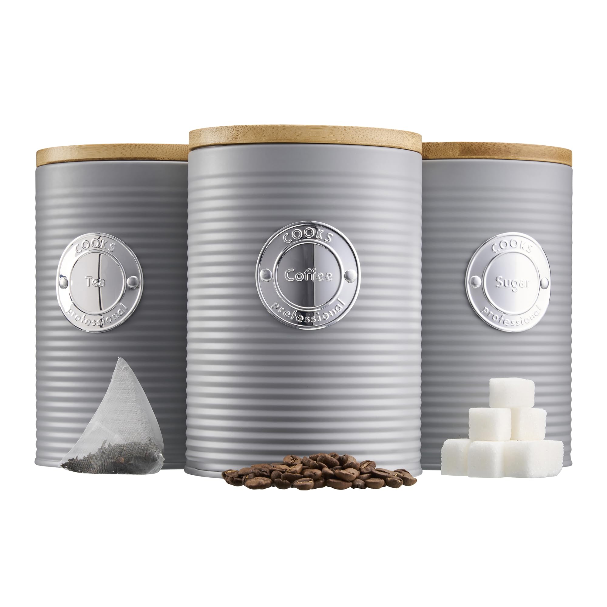 Cooks Professional 3 Piece Kitchen Storage Set With Bamboo Lids | / Grey/Silver