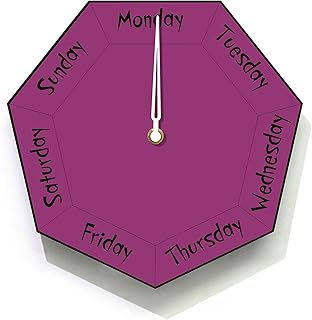 Day of The Week Clock - Heptagon Purple Wall Clock - Week Days Clock - Retirement Gift Idea - Funny Clock Gift - Optional RGB LED 5V Backlit
