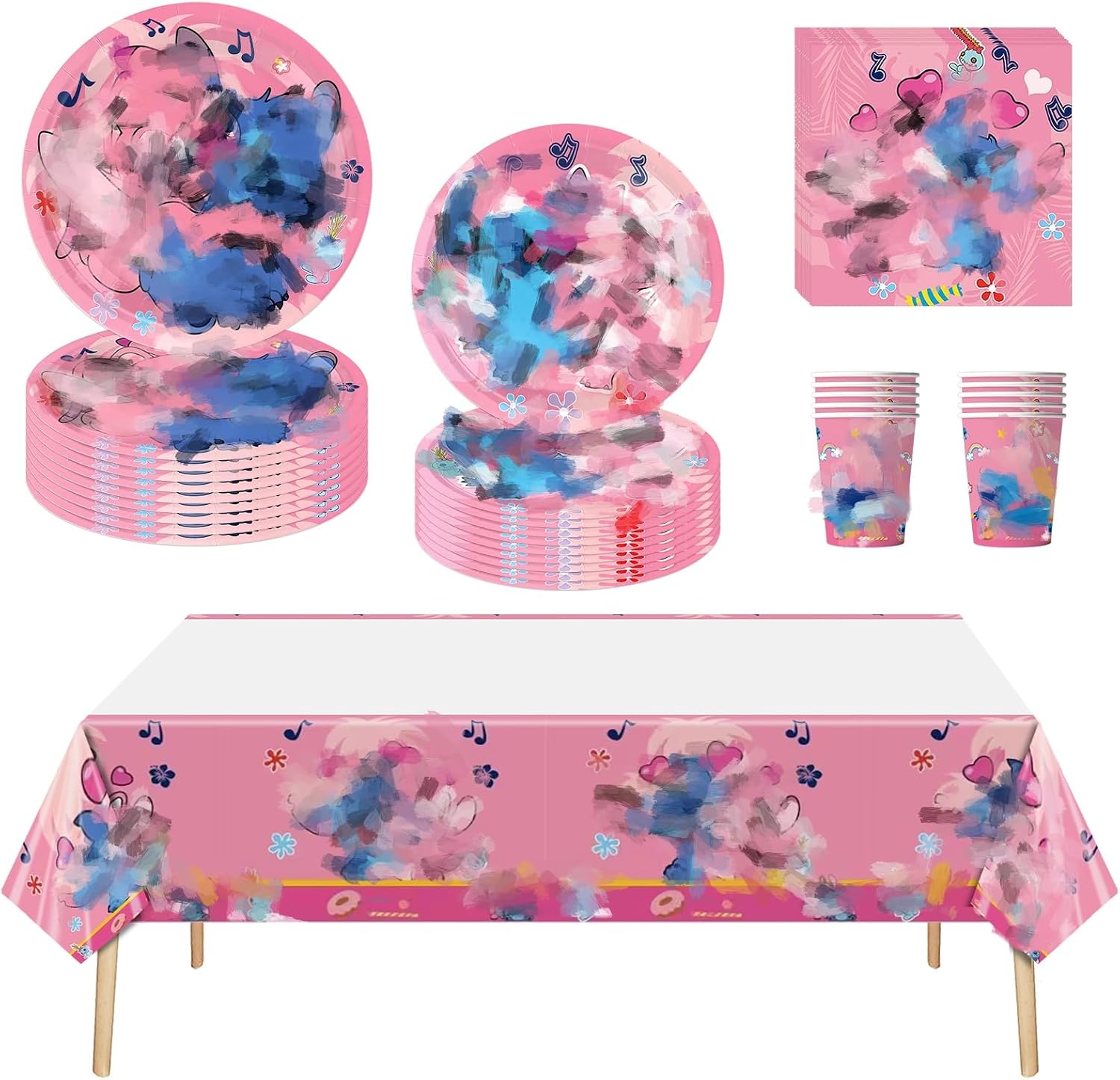 82 PCS Pink Party Supplies, Party Tableware Set Includes 40 PCS Paper Plates, 20 PCS Napkins, 20 PCS Paper Cups and 2 Tablecloth for Birthday Party Decorations