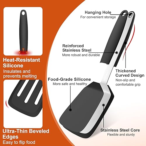 Miniatura 3 de Juego de 2 espátulas de silicona, utensilios de cocina resistentes al calor de 600 F, antiadherentes y libres de BPA, aleta flexible sólida y