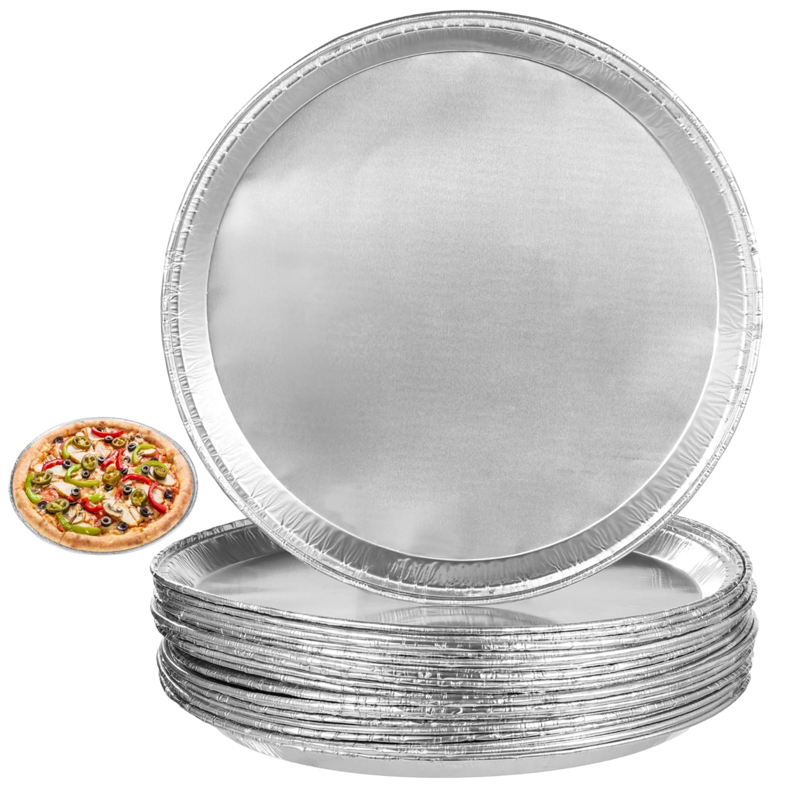 Set di 20 vassoi rotondi in lamina argentata, usa e getta, in alluminio, per feste, buffet, matrimoni