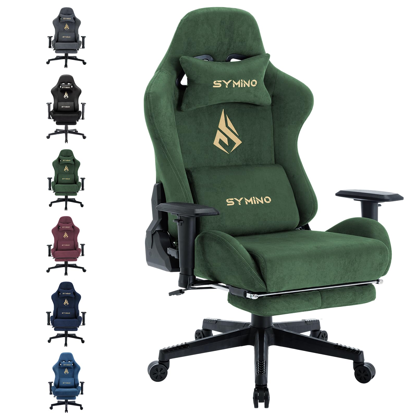 Symino Gaming Chair, Computer Chair with Footrest, Headrest and Lumbar Support, Ergonomic PC Chair, Height Adjustable Rotating Task Chairs, Green — image 1