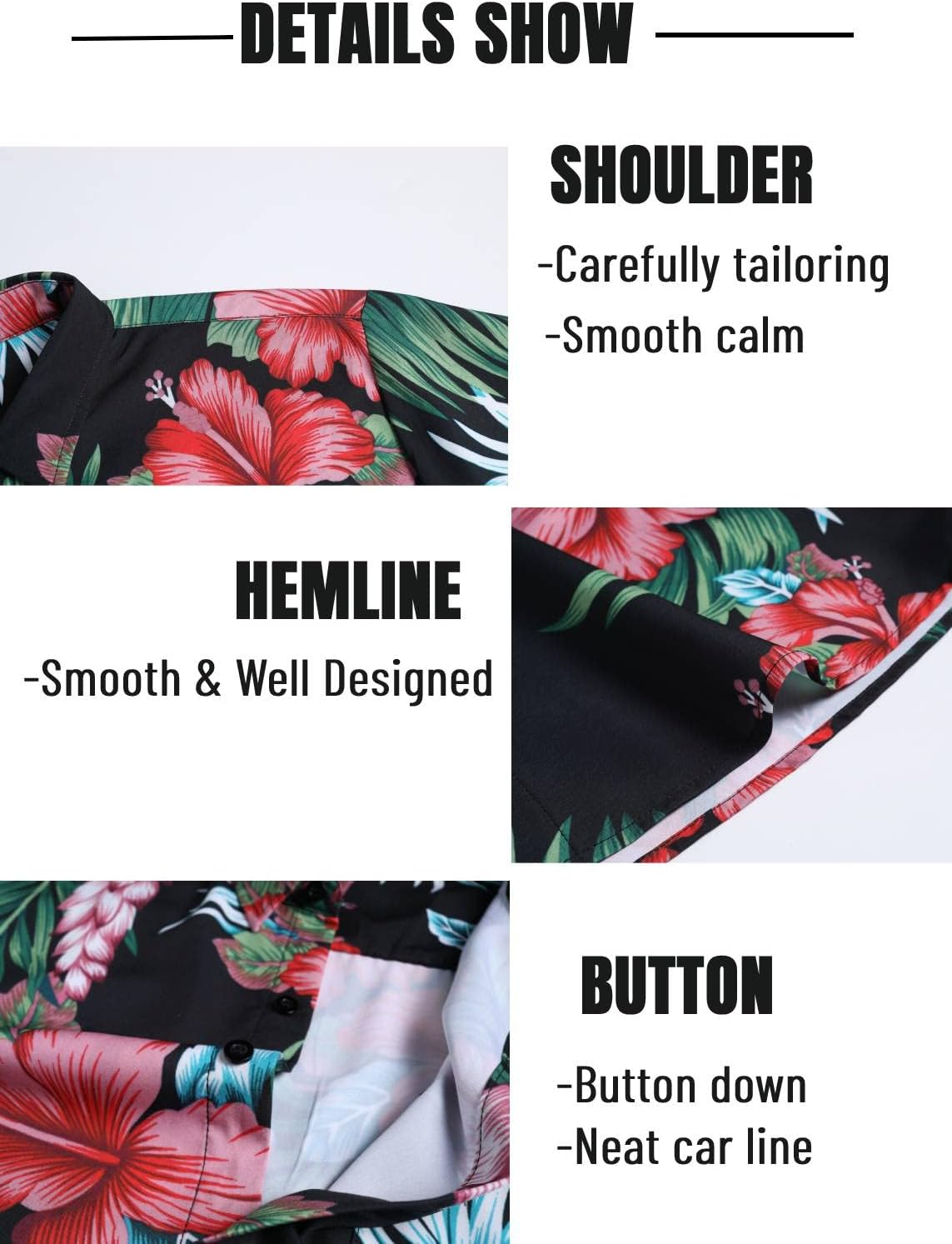 EISHOPEER Hawaiian Shirt for Men Short Sleeve Button Down Floral Tropical Holiday Beach Shirts S-3XL