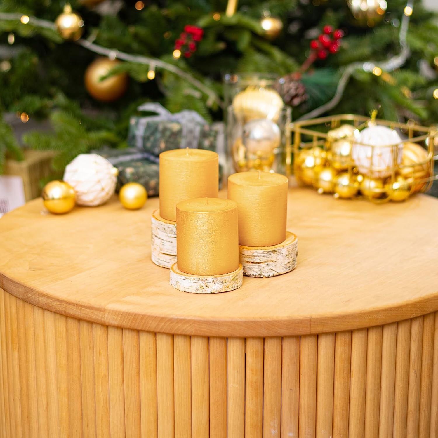 CANDWAX 3x3 Inch Gold Pillar Candles Set of 3 - Unscented No Drip Glitter Gold Candles for Weddings, Centerpieces, Home Décor, Christmas Decorations - Image 5