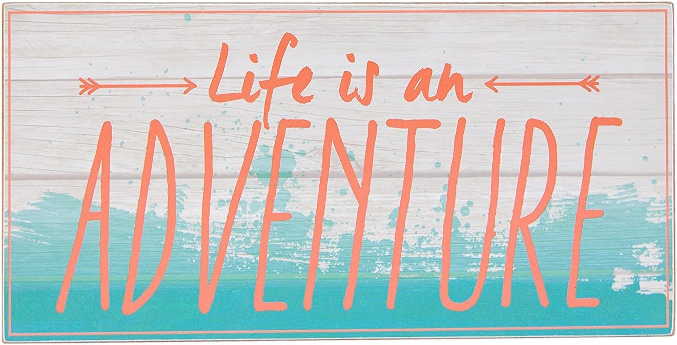 Adams and Co Life is an Adventure Coral Blue Pallet 8 x 16 Inch Wood Hanging Wall Plaque Sign