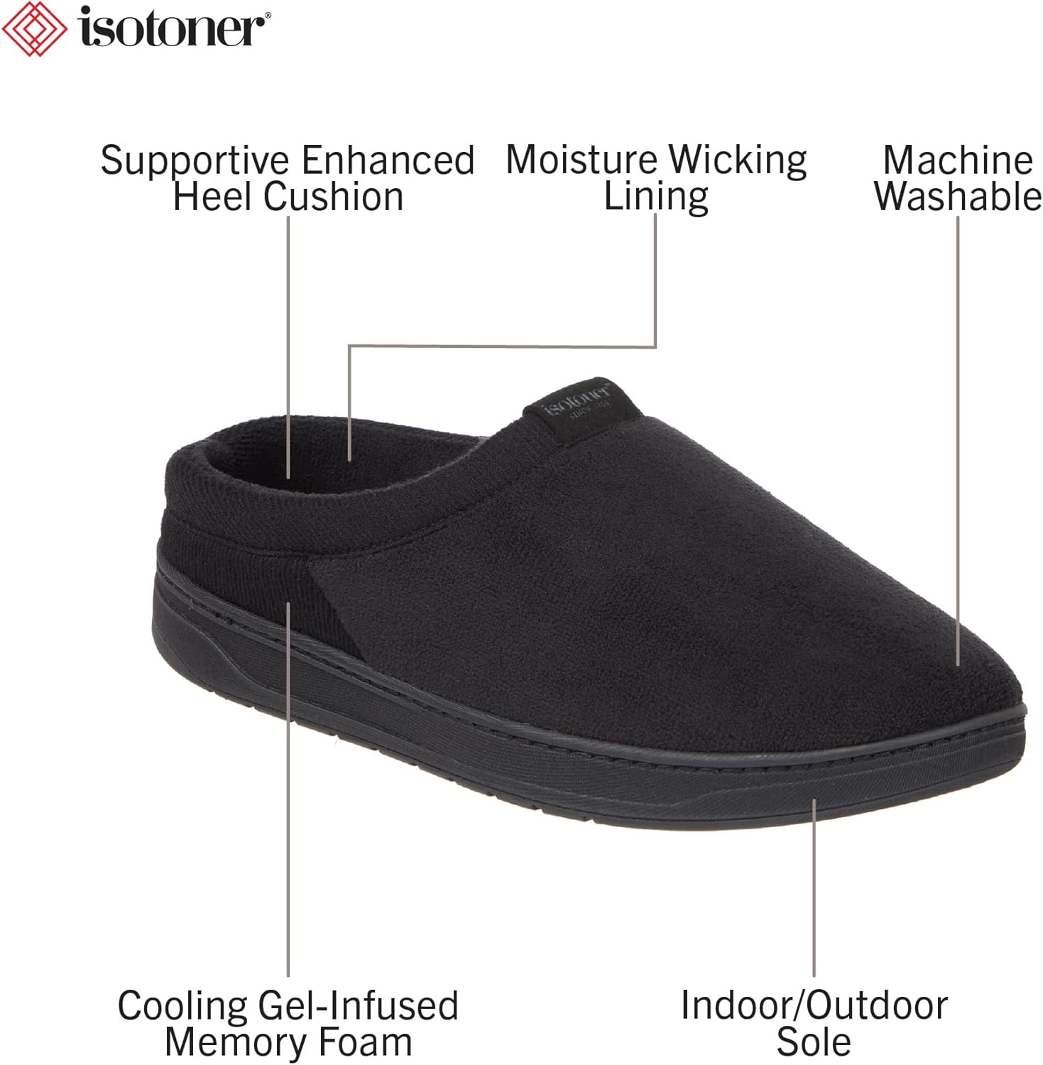 isotoner mens Indoor/Outdoor Slip-on Microterry Jake Clog Slippers With Memory Foam Comfort and Heel Support - Image 2