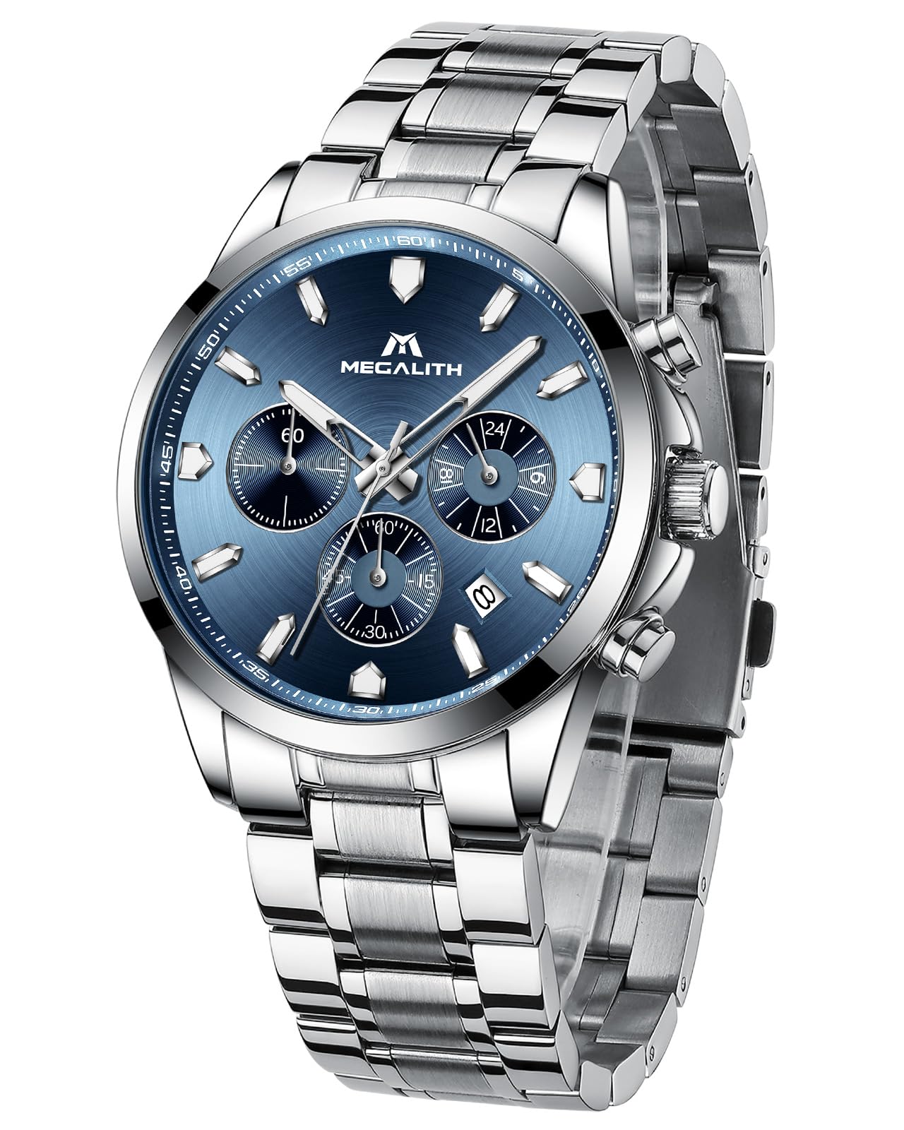 MEGALITH Orologio Uomo Acciaio Inossidabile: Impermeabile Analogico Cronografo Orologi con Fecha Luminosa - Regalo Anniversario Compleanno per Affari Lavoro Uomo
