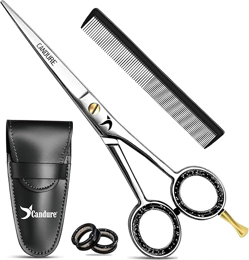 Candure Hairdressing Scissors 6.5" Professional Hair Cutting Scissors with Comb and Leather Case – Stainless Steel Scissors for Hairdressers, Salon, Barbers, Men, Women and Children