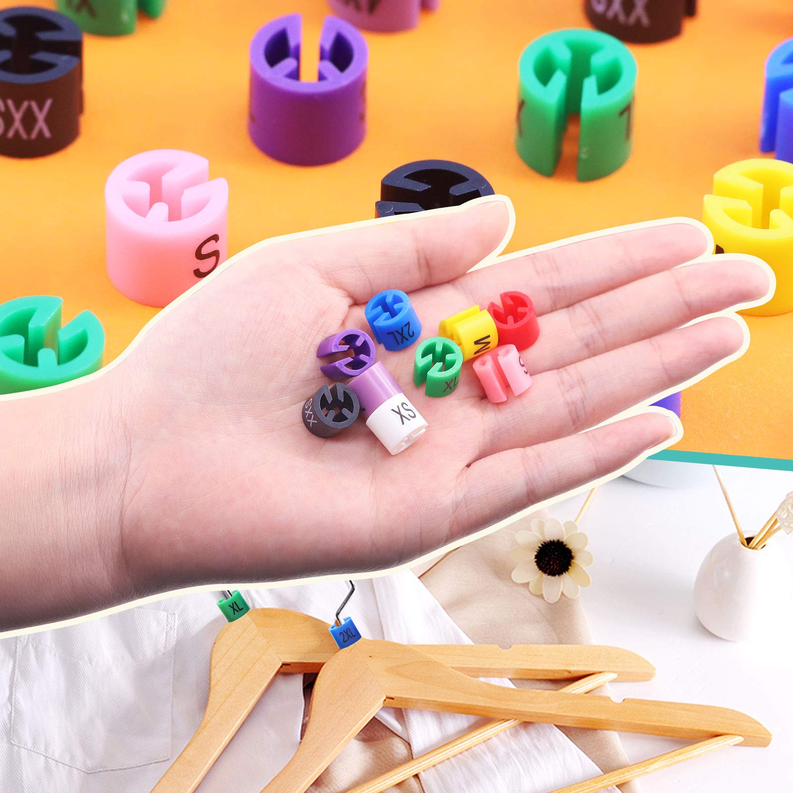 90pcs Garment Hanger Size Markers Plastic Hanger Size Labels Color Coding Garment Size Markers Clips for Wire Hangers (2XS - 4XL